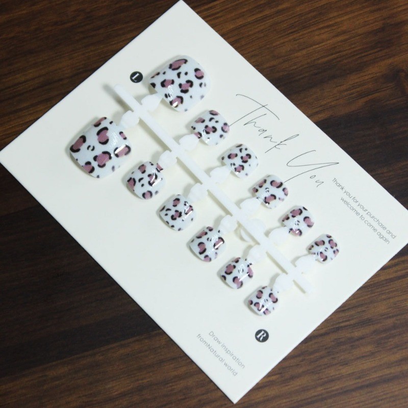 72pcs-Trendy Neutral Leopard Toe Press on Nails, Short Square Acrylic Nails