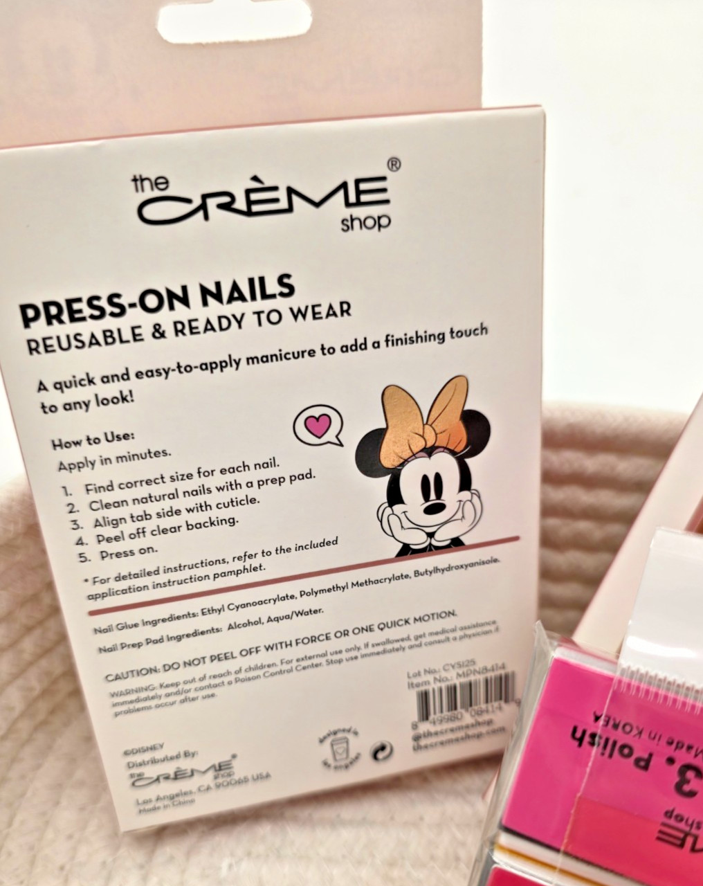 The Crème Shop Minnie Mouse Press-On Nails Set of 2 w 4-Step Nail Buffer Bundle