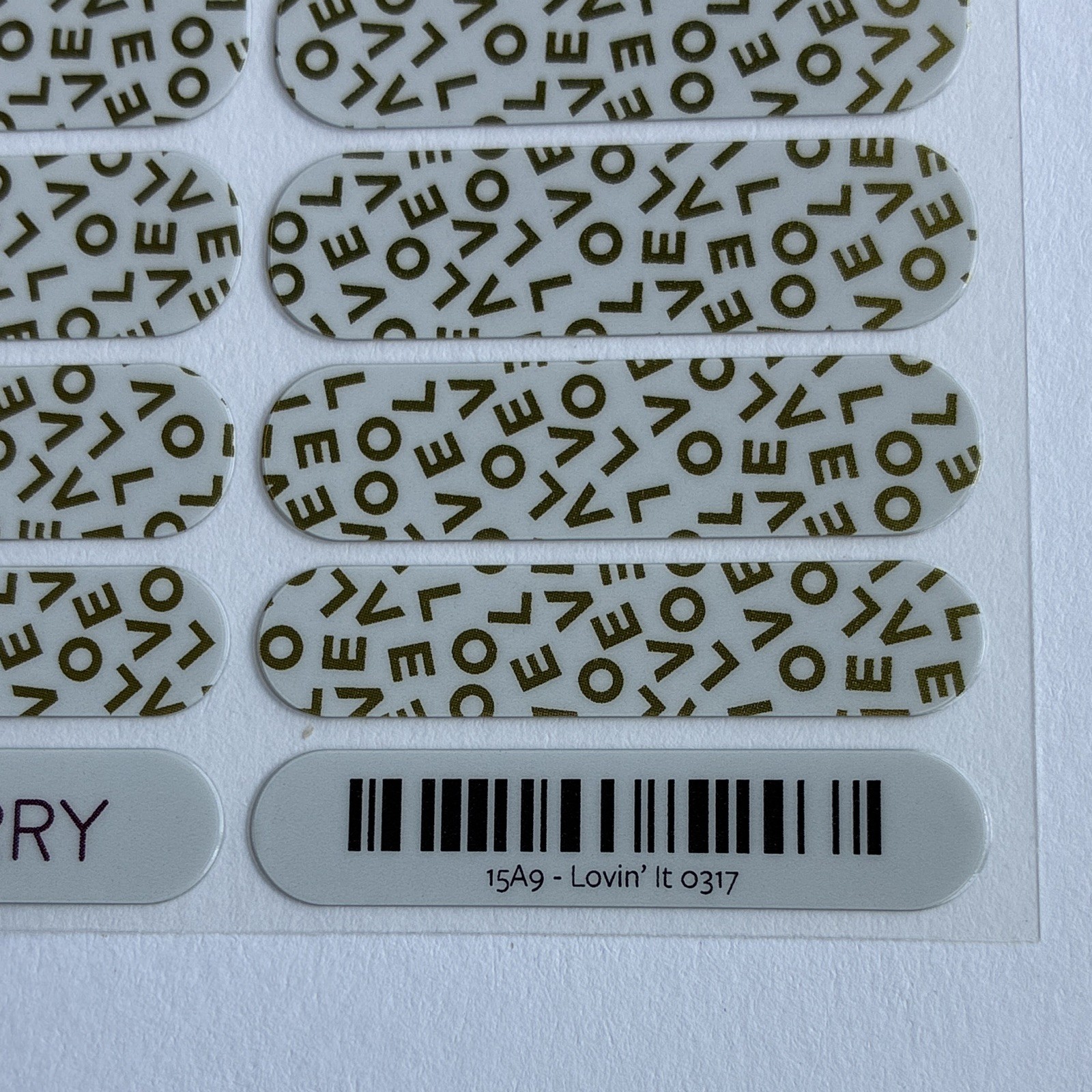 Jamberry Nail Wraps 15A9 “Lovin’ It” 0317 White/Gold Metallic Love Adhesive