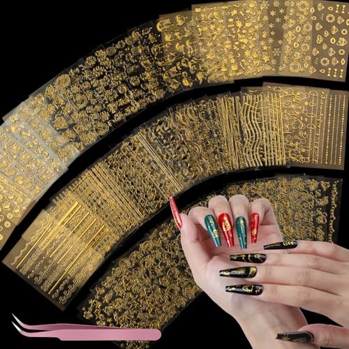 50 Sheets Nail Stickers for Nail Art – Gold Classic Design/Gold Line