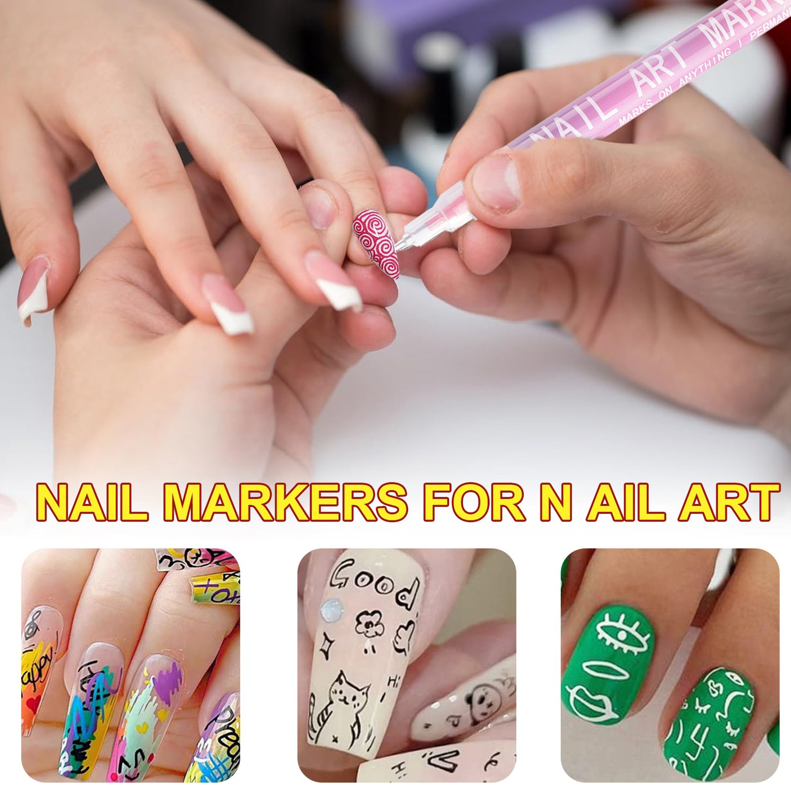 12 Colors 3D Waterproof Nail Polish Pens Set Quick-Drying Nail Polish Markers US