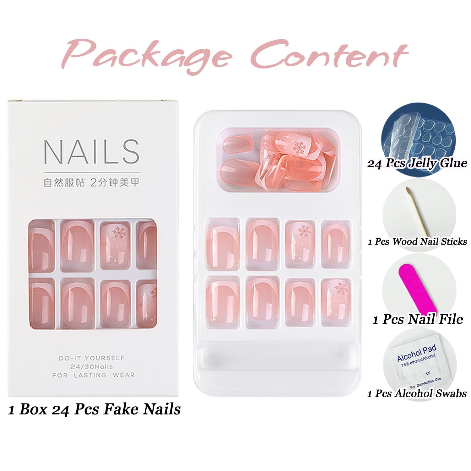 Christmas Press On Nails – Short Square Fake Nails with French Tip Acrylic, C…