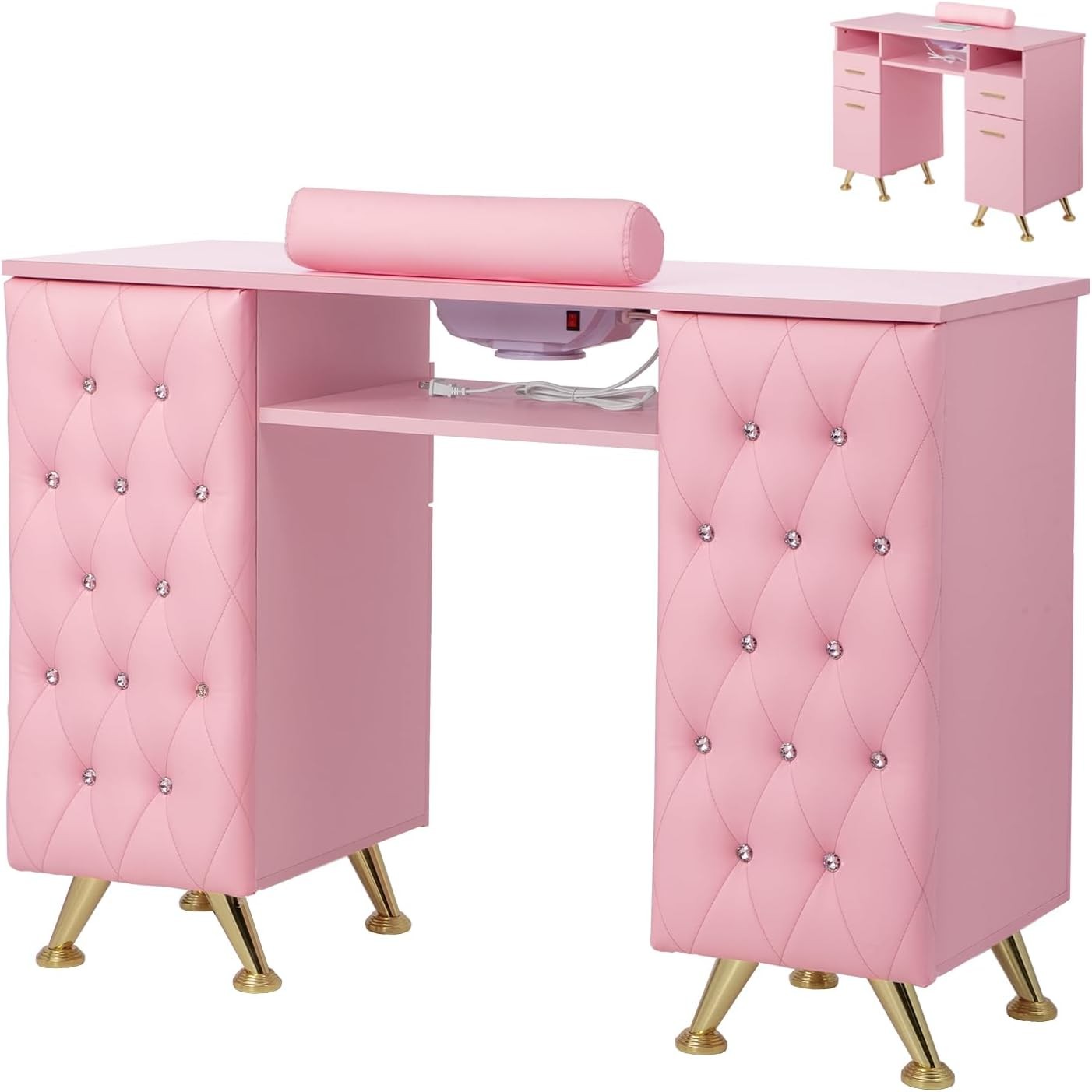 Manicure Table Nail Tech Desk with Built-in Dust Collector & Storage & Drawers