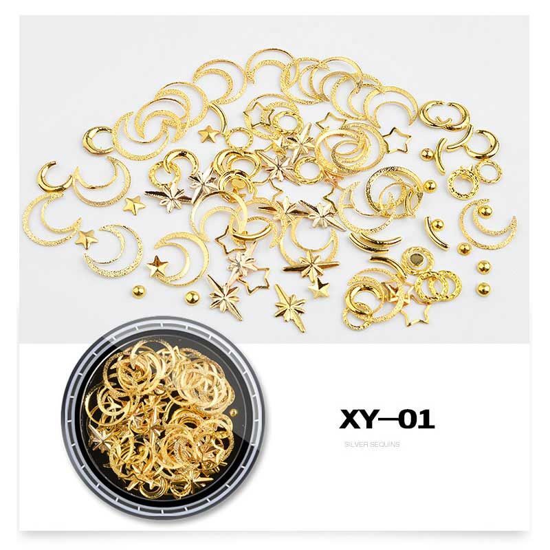 Mixed AB Crystal Rhinestones- Hollow Metal Studs 3D Gold Silver Moon Star Rivets