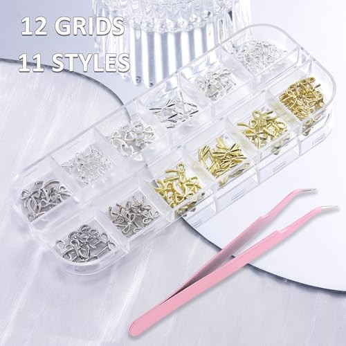 80Pcs 3D Metal Bow Nail Charms, 3D Bowknot for Nails, Cute Silver & Gold Alloy