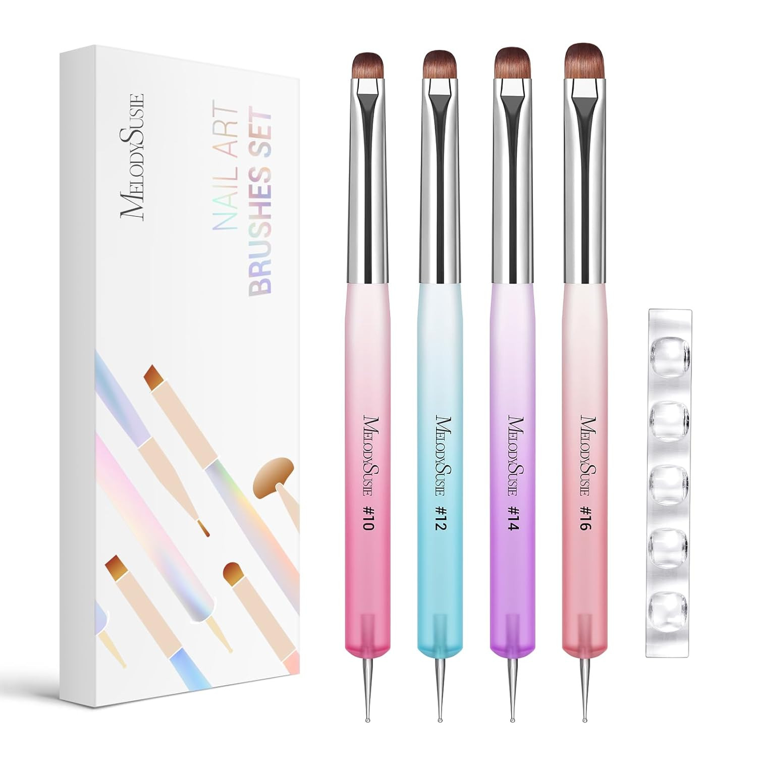 Melodysusie 4Pcs Dual-Ended French Nail Brush and Dotting Pen Set, Size #10#12#1