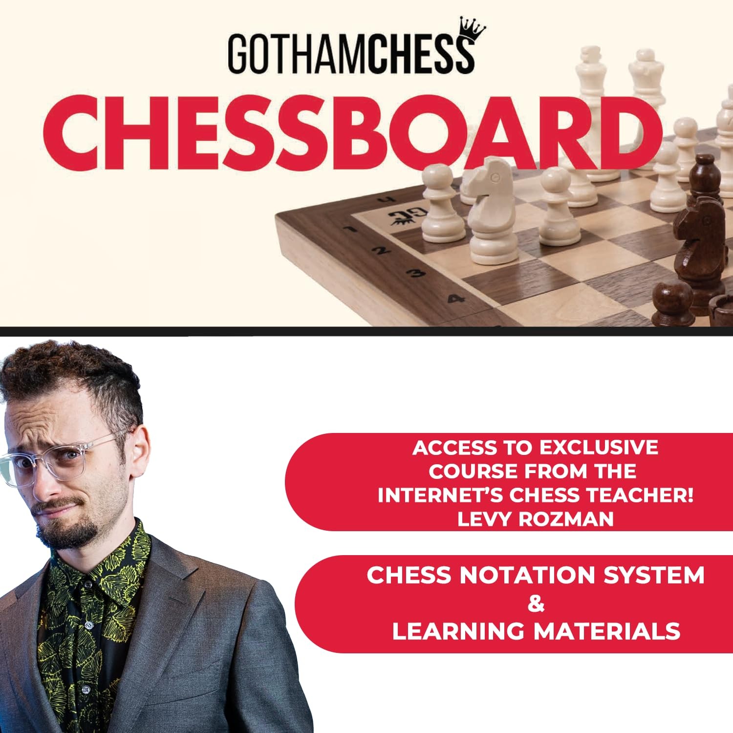 GothamChess Board | Foldable & Portable, Magnetic 15.5 inches x