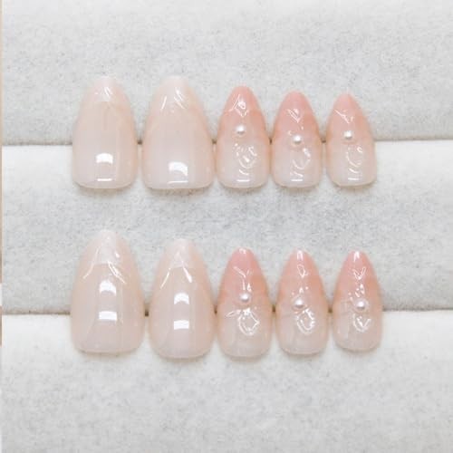 Almond Press on Nails Short Nude Fake Nails Glossy 1 Fl Oz (Pack of 24) Style 8