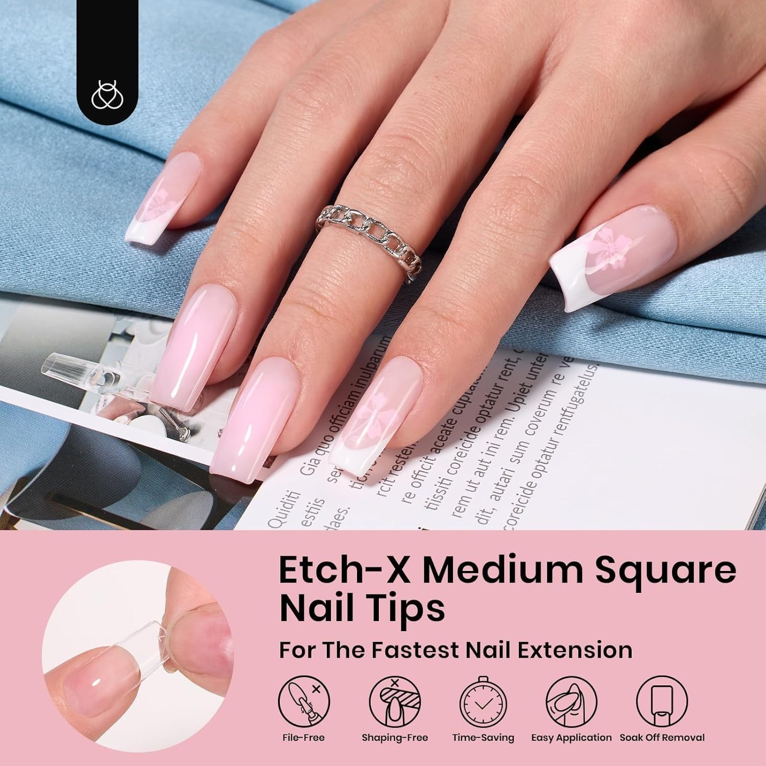 Beetles Gel Nail Tips Pre Etched Square Medium 288Pcs Half Matte DIY Nails