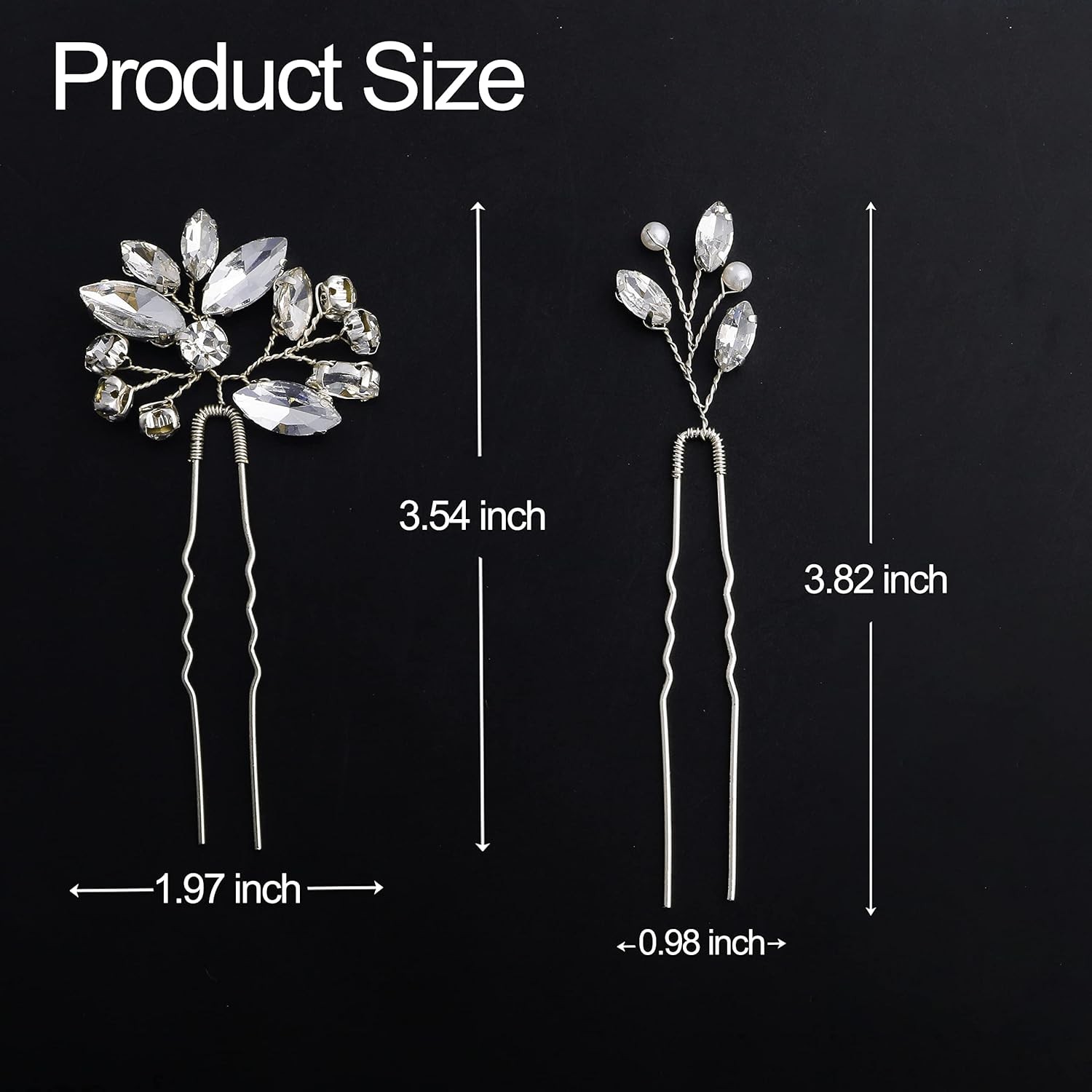 6 Pieces Bride Hair Pins Rhinestones Accessories for Women Silver