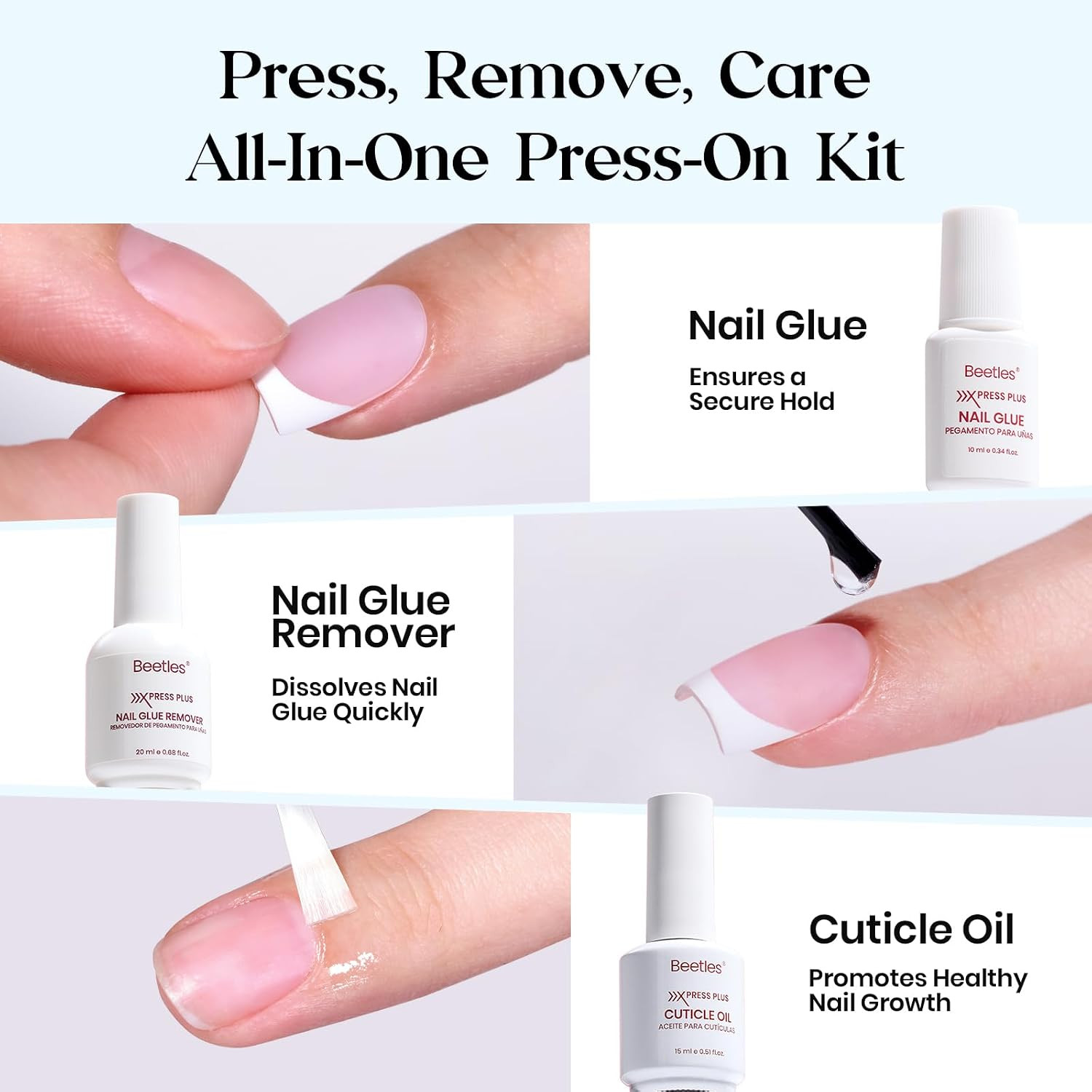 Press on Nails Kit – Short Almond French Tip Nails Kit, 224 Pcs | 7 Colors Rainb