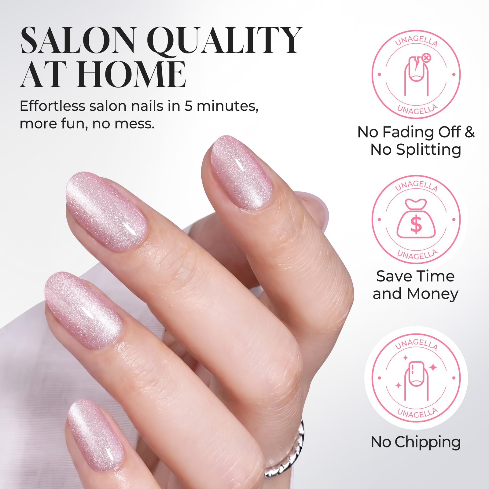 UNA GELLA Short Squoval Press On Nails – 32Pcs 16 Sizes Soft Gel Round Fake N…