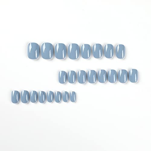 Short Square Press on Nails Solid Color Fake Nails | Extra Short Blue Gray