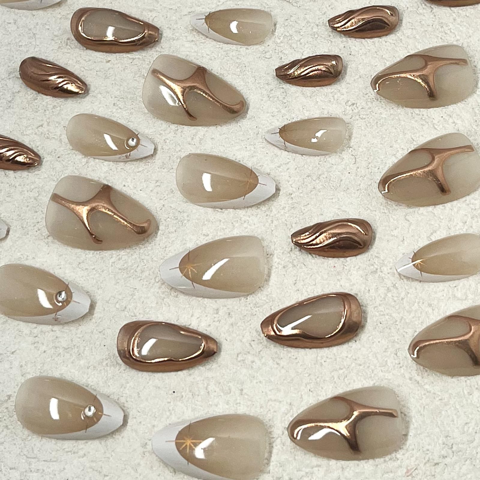 Jremg White French Tip Press on Nails Medium Almond almond, Multicolor