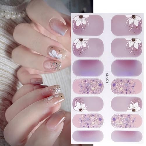 Spring Gel Nail Strips Stickers 6 Sheets Flowers Flowers Gel Nail Stickers-4