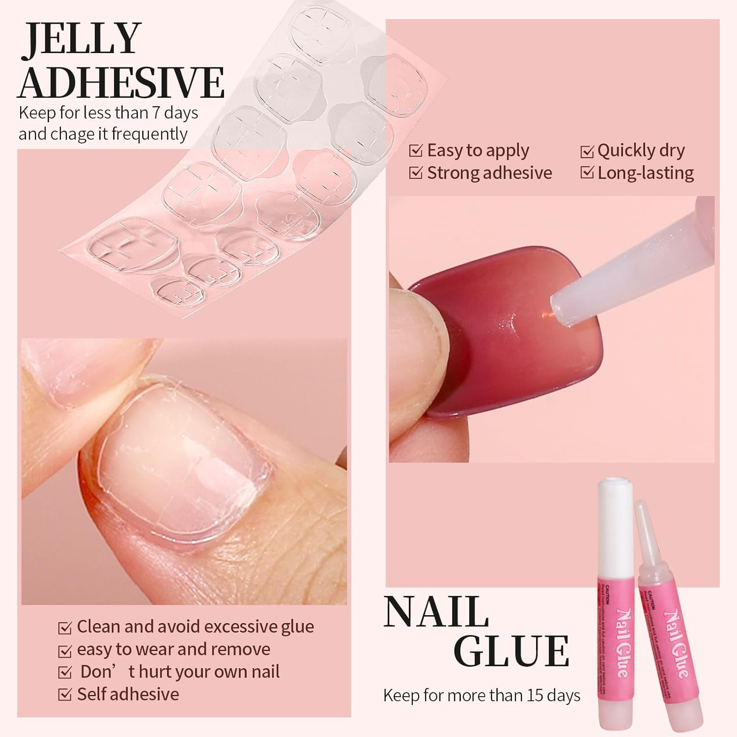 Press on Nails – 24PCS Short Round, 12PCS Purple & 12PCS Pink Glossy. Natural Fi