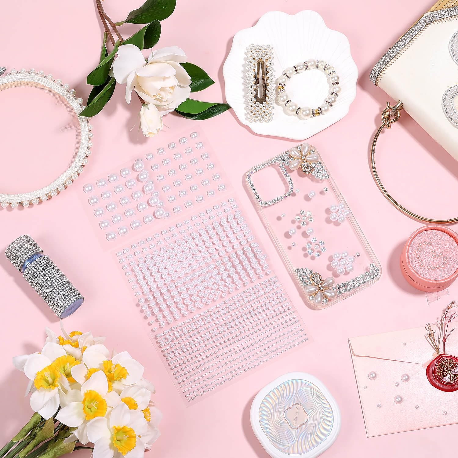 1980Pcs Self Adhesive Pearl Stickers, Hair Pearls Stick on Gems Ivory White