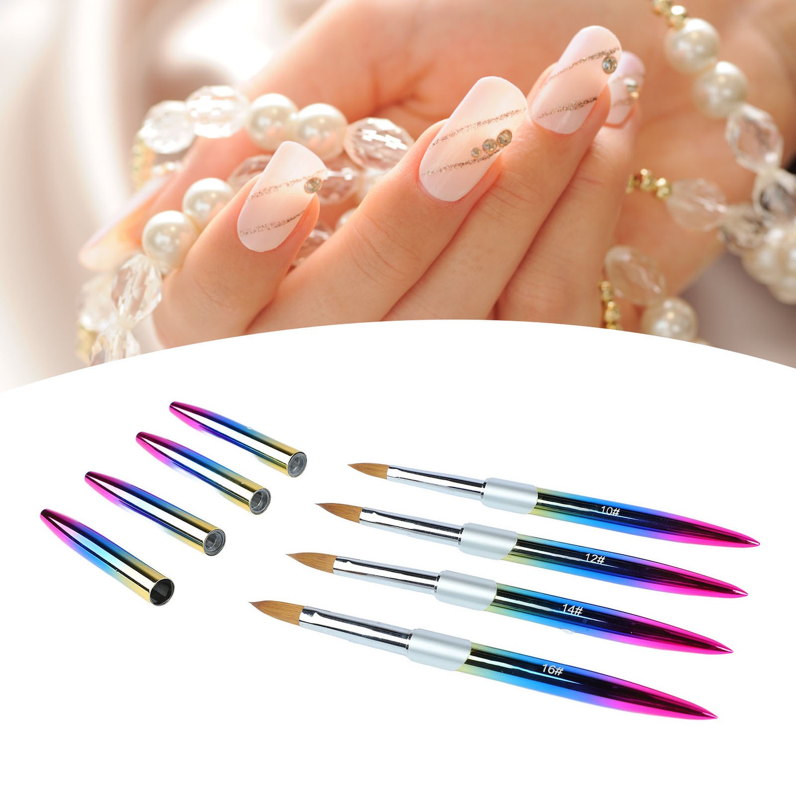 4pcs Nail Art Brush Set Aluminum Tube Ergonomic Handle Firm Flexible Soft Hair