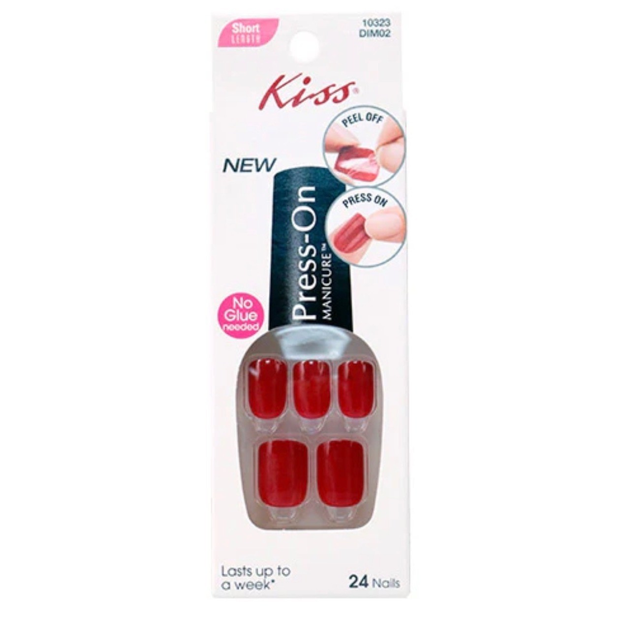 3 Pack Kiss Press-On Manicure Red Short Length Nails No Glue Needed 10323 DIM02