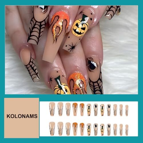 Halloween Press on Nails Long Coffin Fake 0.04 Fl Oz (Pack of 24) Halloween B