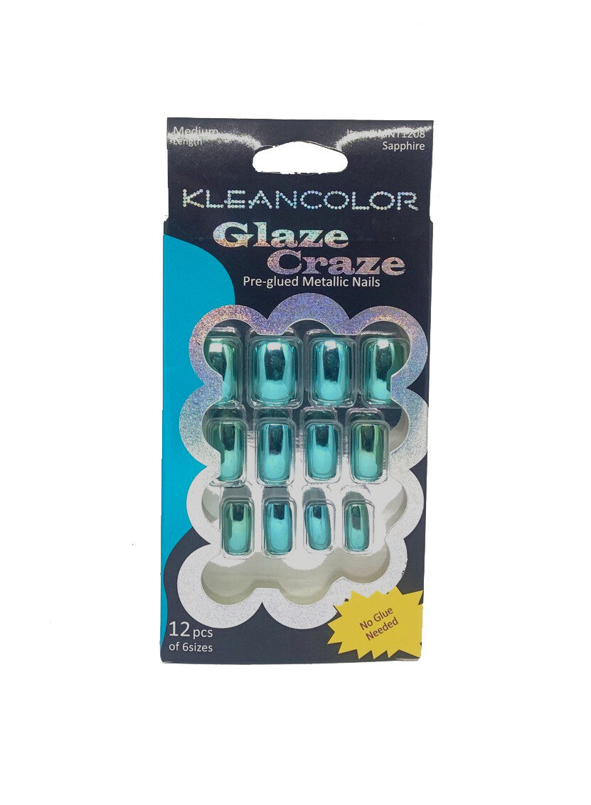 KleanColor Glaza Craze Pre-Glued Nails, Color: Sapphire, Medium