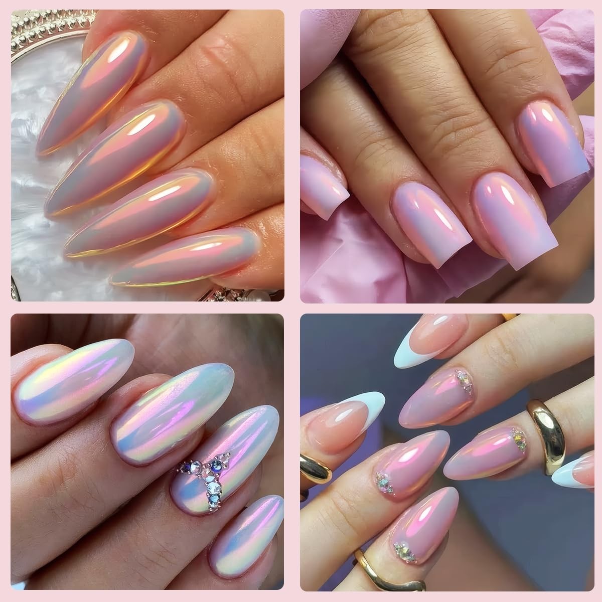 Holographic Unicorn Chrome Nail Powder, Aurora Rainbow Neon Nail Pigment Merm…