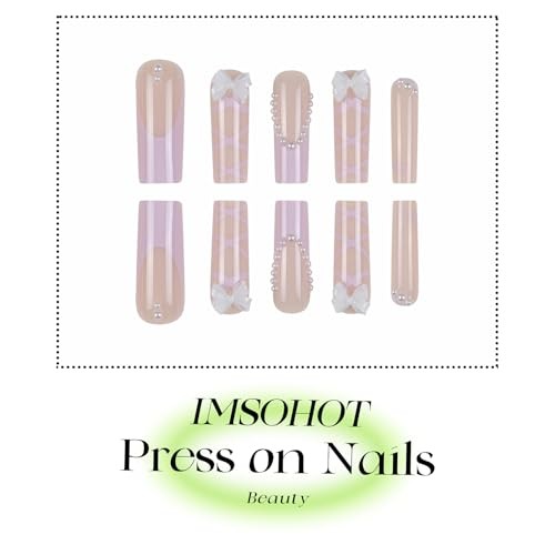 Purple Press on Nails Long Square Fake Nails French Tips Glossy C1-12Purple