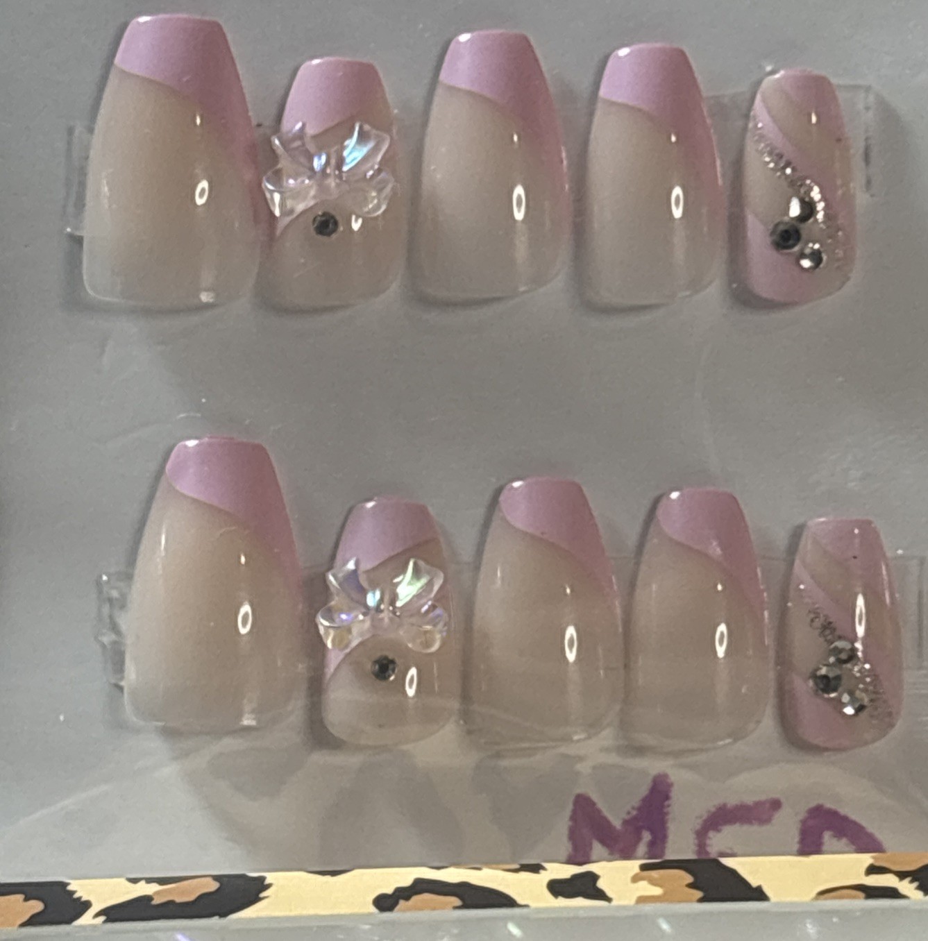 Press On Nails Medium Almond-Shaped Nails full set Pink&3D gems,bows…