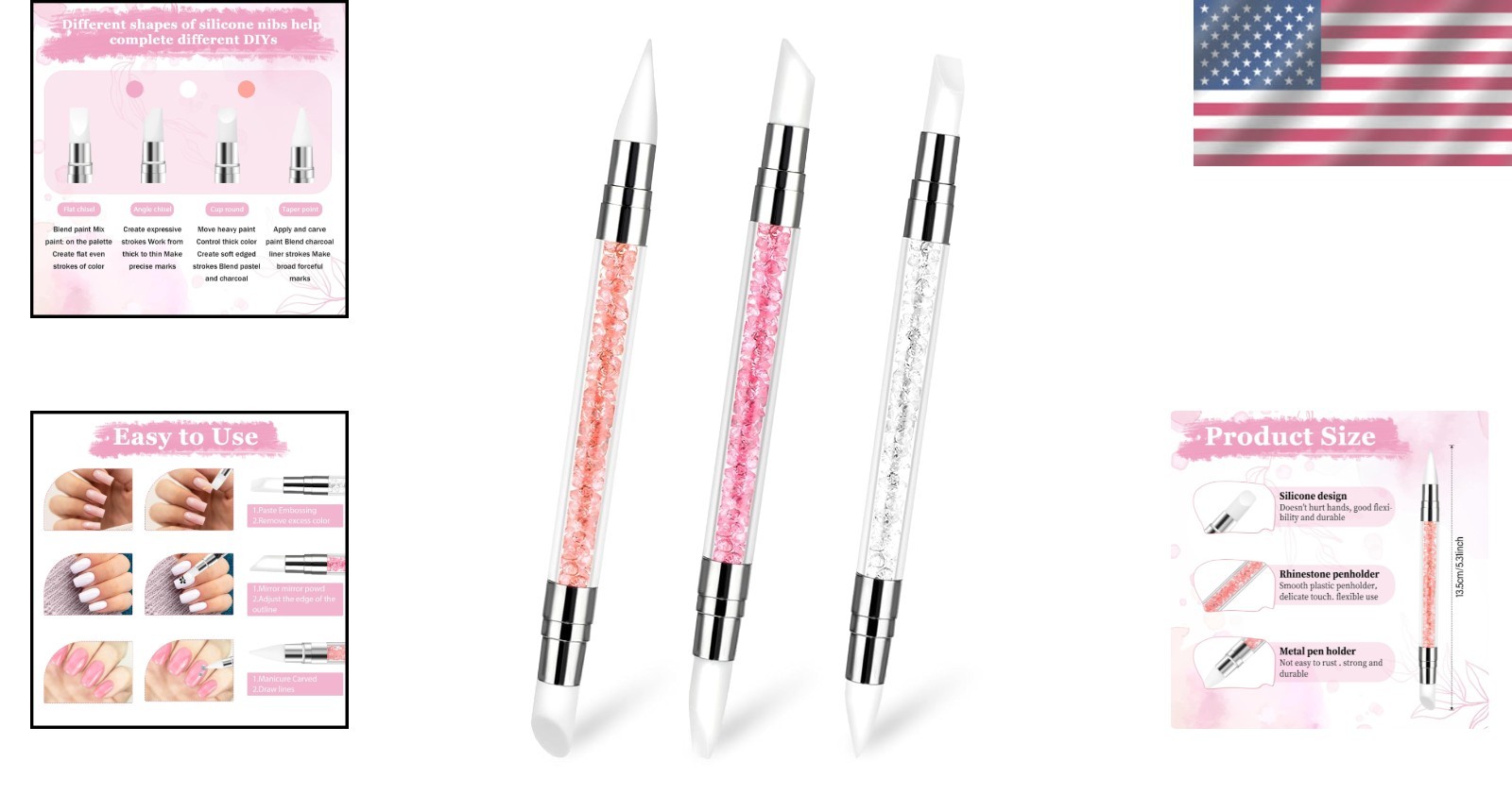 Versatile 3 Count Nail Art Sculpture Pens – Silicone & Acrylic for All Creatives