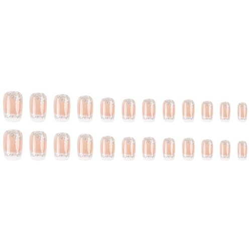 SINSEN French Tip Press on Nails Short Square Fake Nails Cute Glue on style1