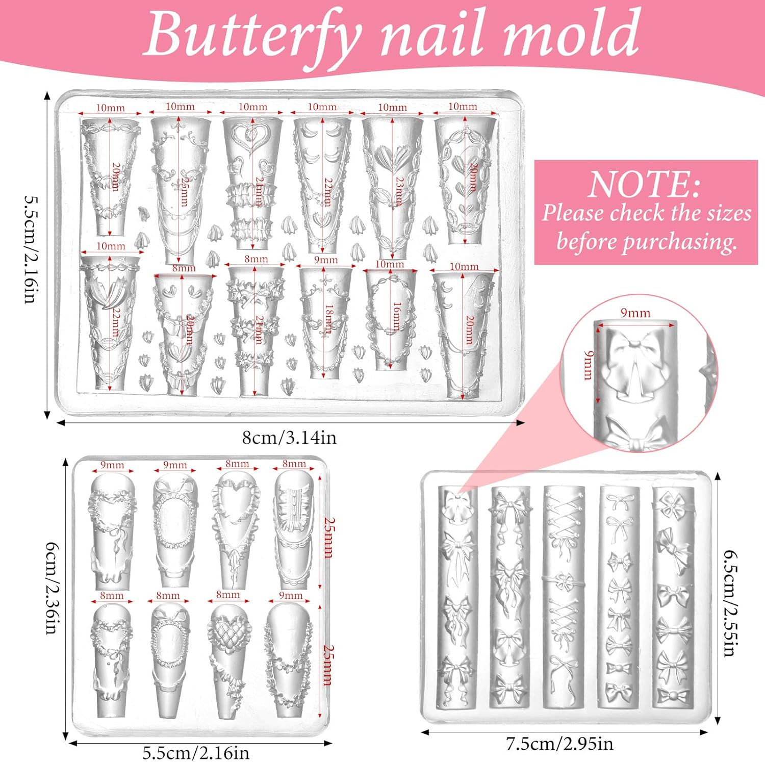 Silicone Nail Molds Set for 3D Bow Charms and Fingertip Decoration