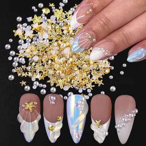100Pcs Starfish Nail Charms and Gems Summer Ocean Style Nail Art Gold Silver-4