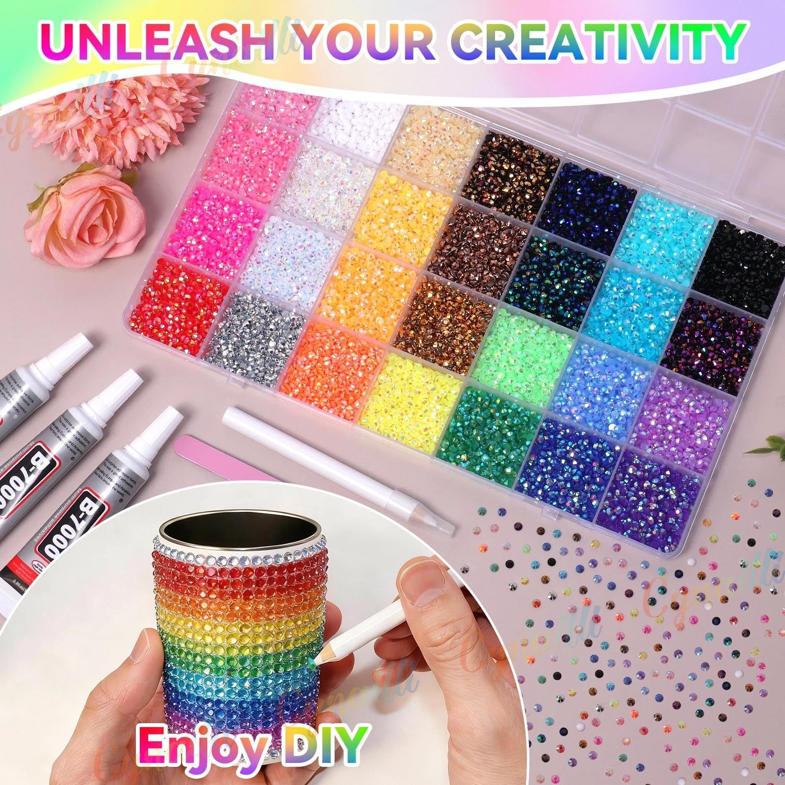 32000Pcs 3MM Colors Flatback Rhinestones for Bedazzling, Jelly Resin Crystal …