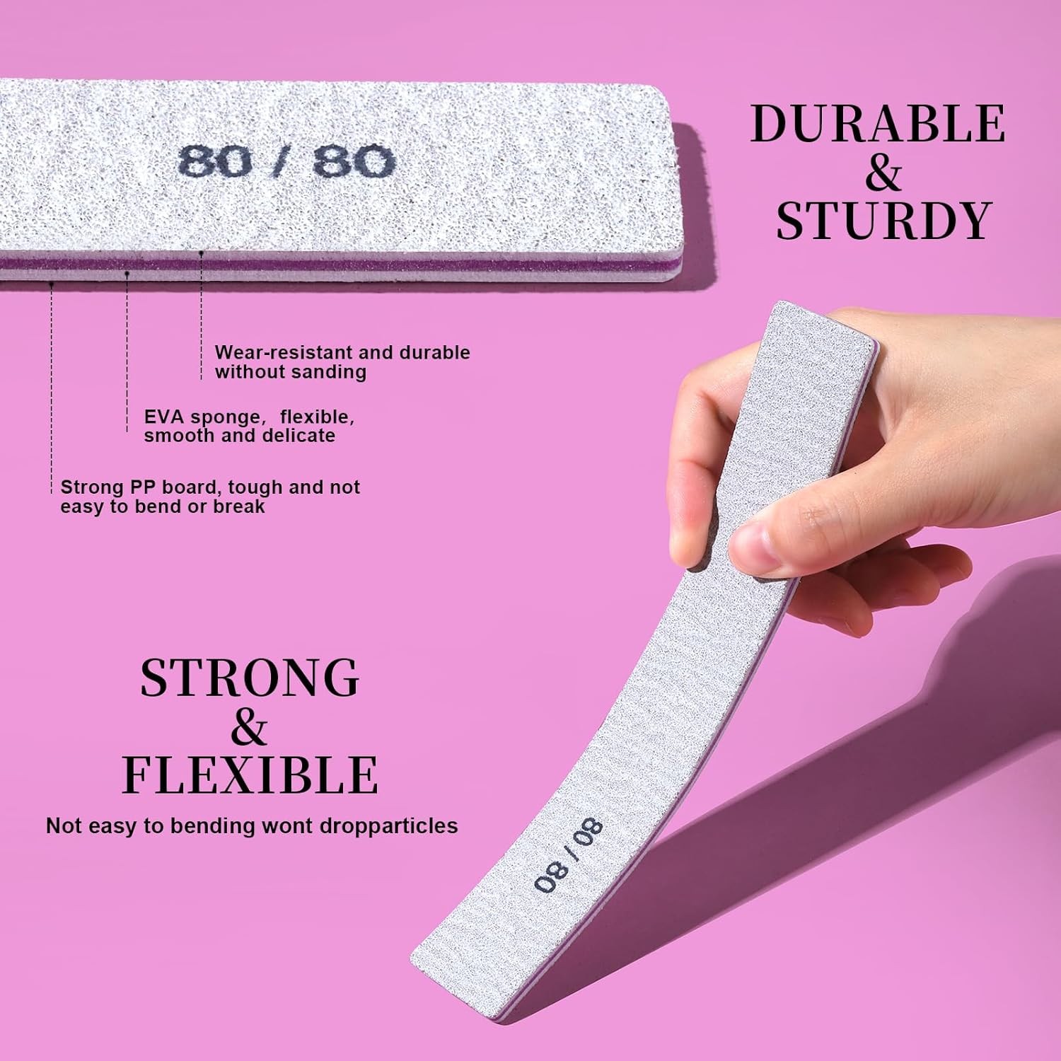 FANDEI Nail File, 80/80 Grit Nail Files, Double Sided Emery Boards for