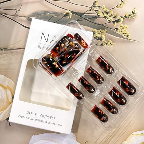Flower Press on Nails Long Length French Fake Nails Full Cover Flower French