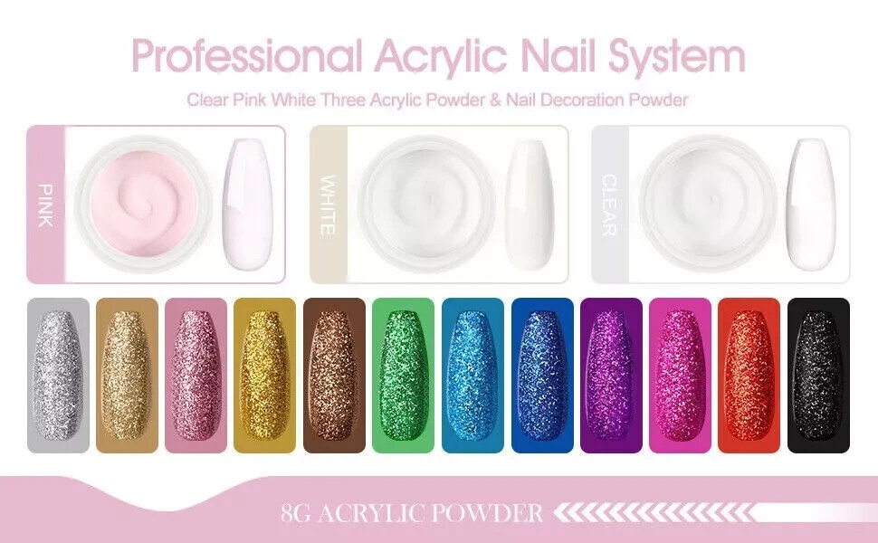 Acrylic Nail Kit Acrylic Powder Glitter Nail Art Manicure Tool Tips Brush Set