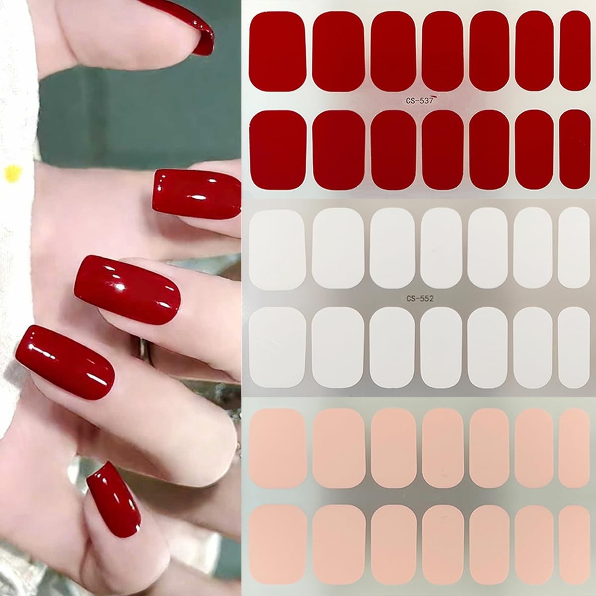 6 Sheets Solid Color Nail Strips Nail Wraps Glitter Solid Color Nail Polish S…