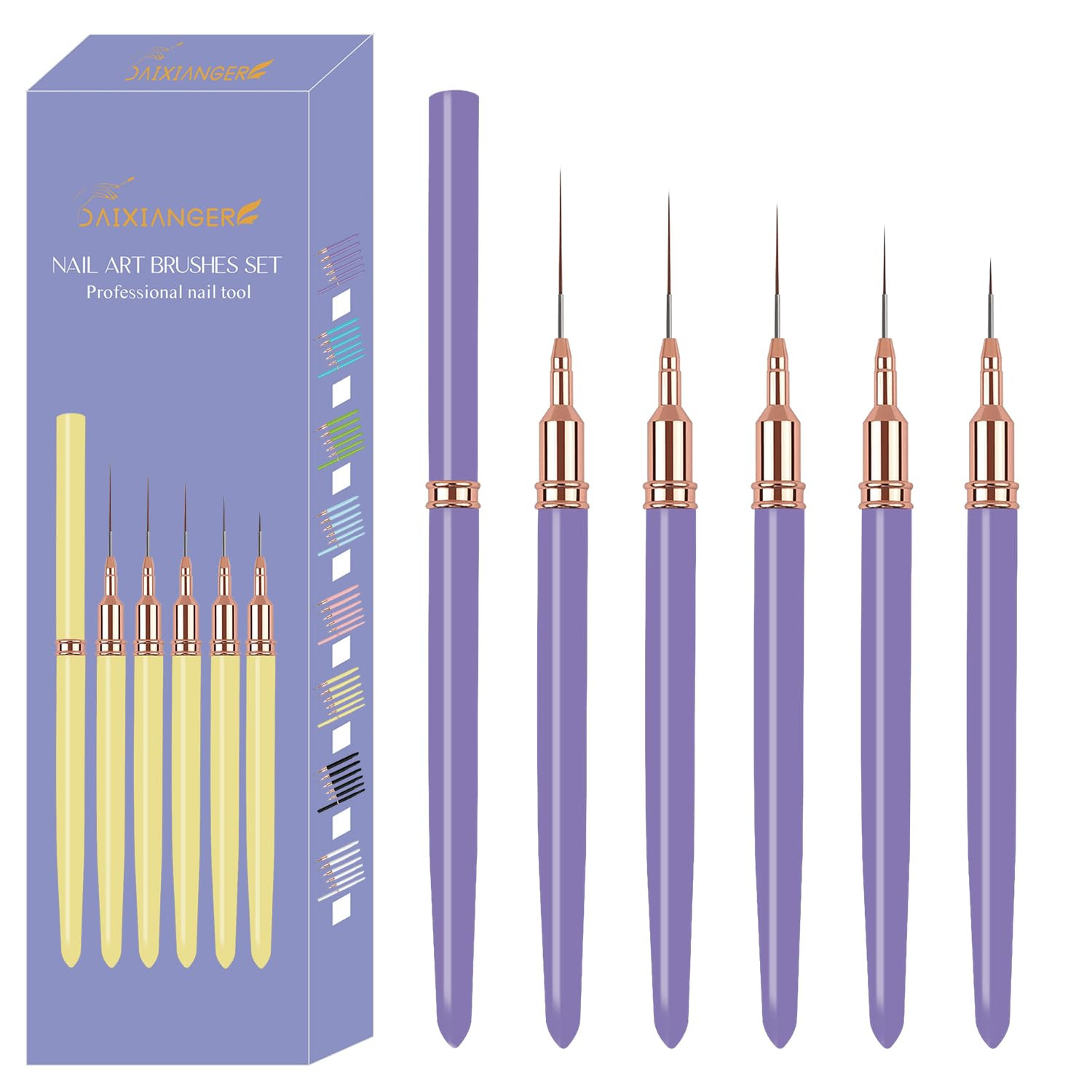 5PCS Liner Brushes for Nails, Nail Art Liner Brushes Set, 6/9/12/15/18Mm Thin De
