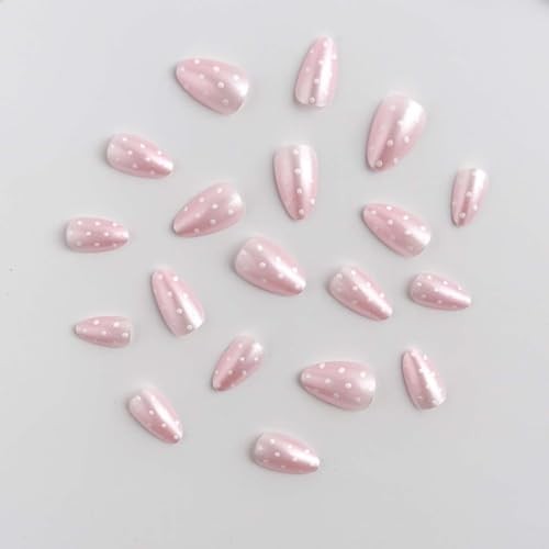 Polka Dot Press on Nails Short Almond Fake Nails Soft Pink Nails Press style35