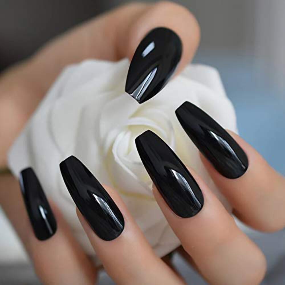 Black Square Coffin Ballerina Extra Long Fake Acrylic False Tips Press On Nails