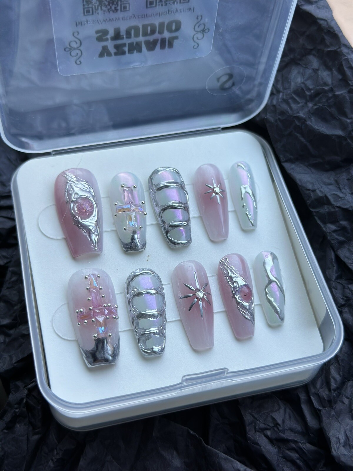 CUSTOM Handmade press on Gel nails long coffin Y2k Style Nails Set Size:S