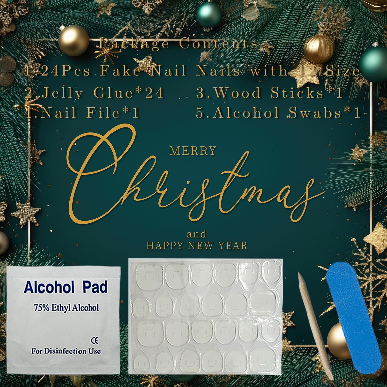 CHAONENG Milu Deer Christmas Press On Nails Short Square Blue 24Pcs