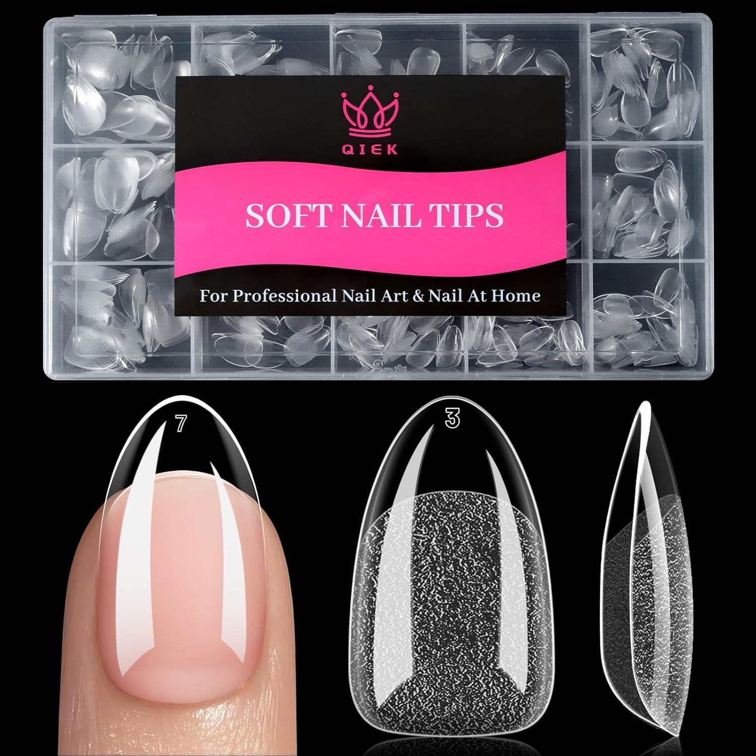 Short Almond Nail Tips – 15 Sizes 240 PCS Half Matte Full Cover Clear Fake Nails