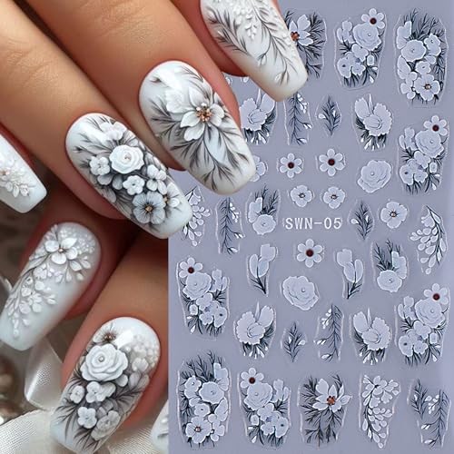 Lace Flower Nail Art Stickers 6 Sheets Black White Floral Black White Flower