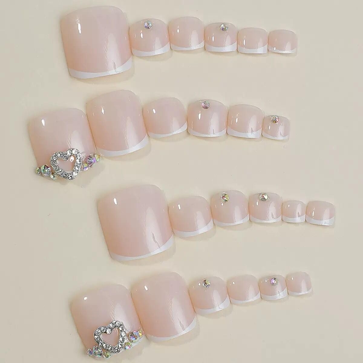 CTTHNBD Press on Toenails – White French Tip Fake Nails with Standard, Pink
