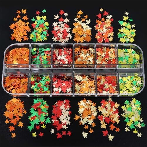 2Box Fall Art Glitter Maple Leaf Nail Art Glitter Sequins 3D Glitter 3
