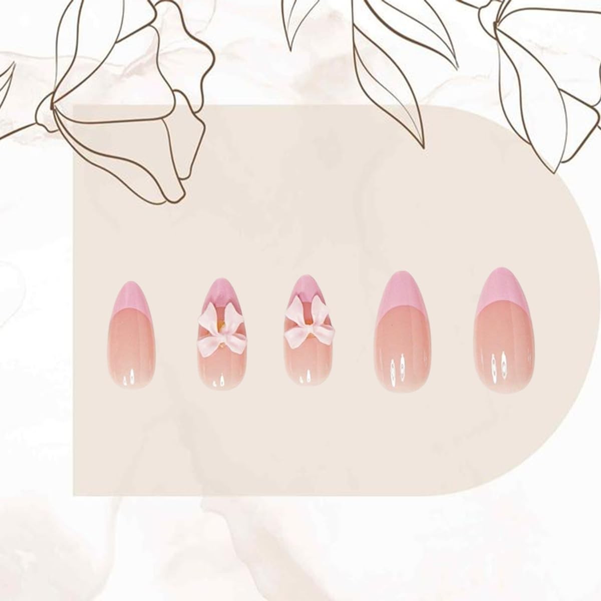 24pcs French Tip Press on Nails Short Almond 0.13 Fl Oz (Pack of 24), Pink