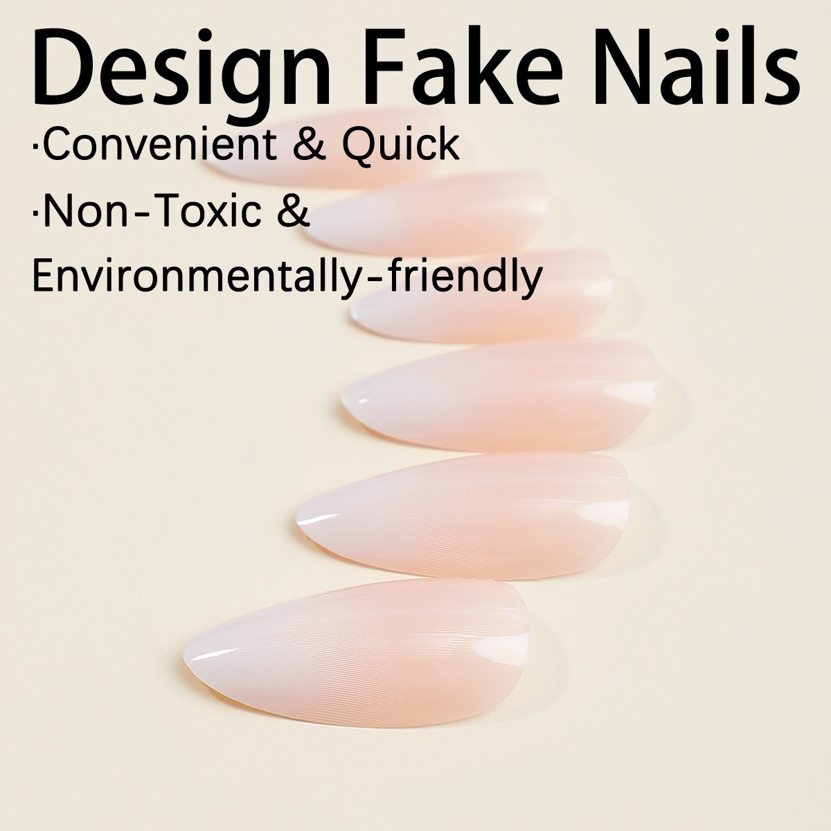48Pcs-Long Stiletto Nude White Soft Gradient Glossy Press on Nails Set