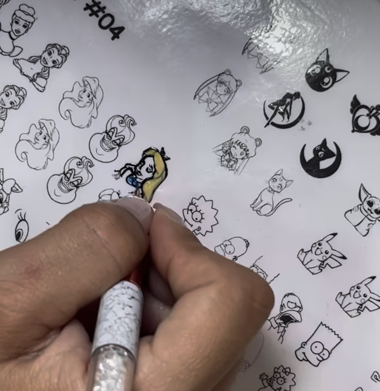 Cartoon nail art practice sheet reusable mat decal sticker template Pantilla