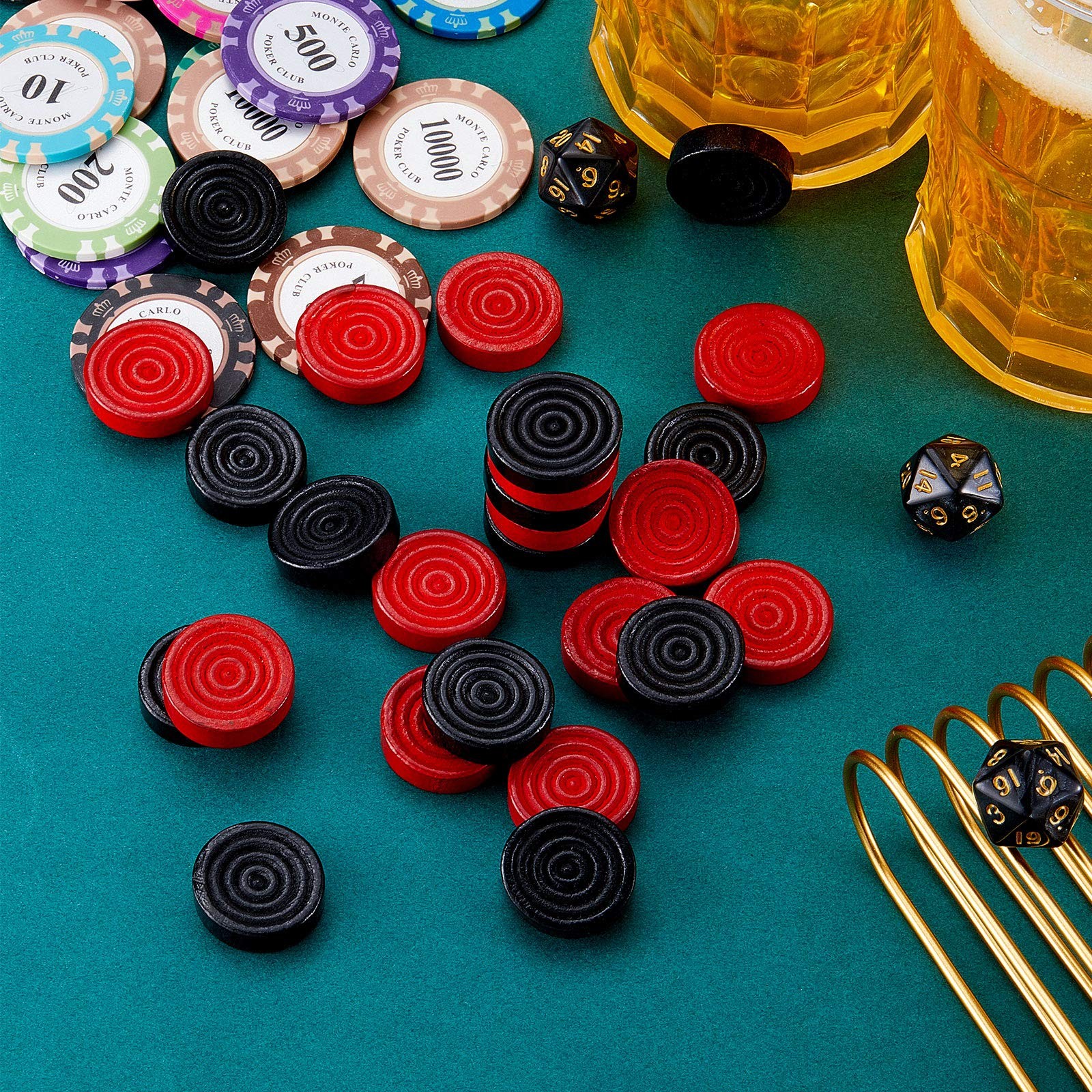 24 Pieces Wooden Checkers 1.06 Inch inches, Red and Black